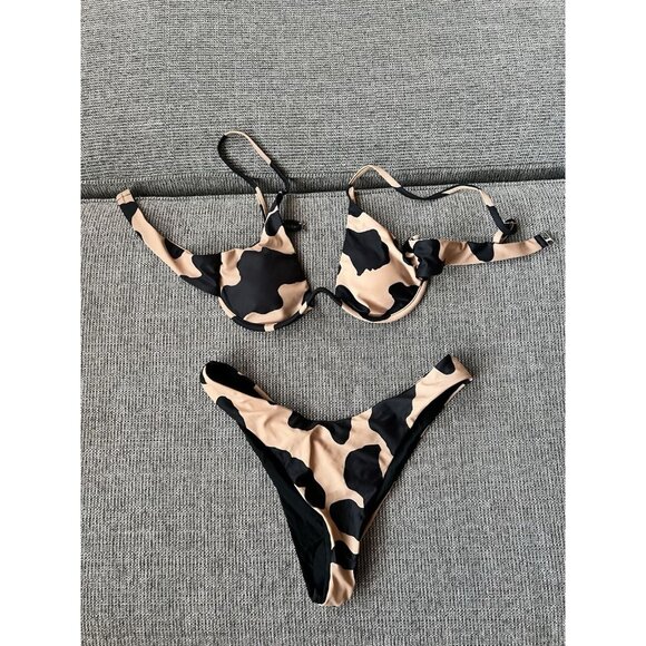 Shein 3 piece Cow Print Bikini Underwire Swimsuit With Swim Skirt Sarong Size M - Picture 4 of 6
